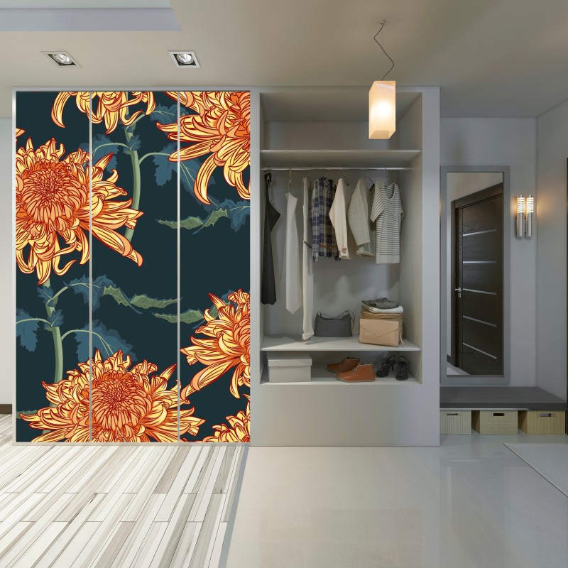Naklejka na szafę złota chryzantema botaniczny wzór – Wallissimo® Naklejka na szafę złota chryzantema botaniczny wzór – Wallissimo®