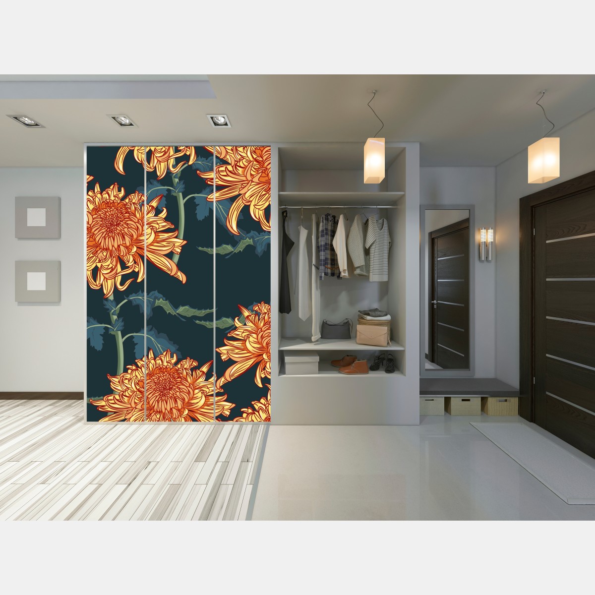 Naklejka na szafę złota chryzantema botaniczny wzór – Wallissimo® Naklejka na szafę złota chryzantema botaniczny wzór – Wallissimo®