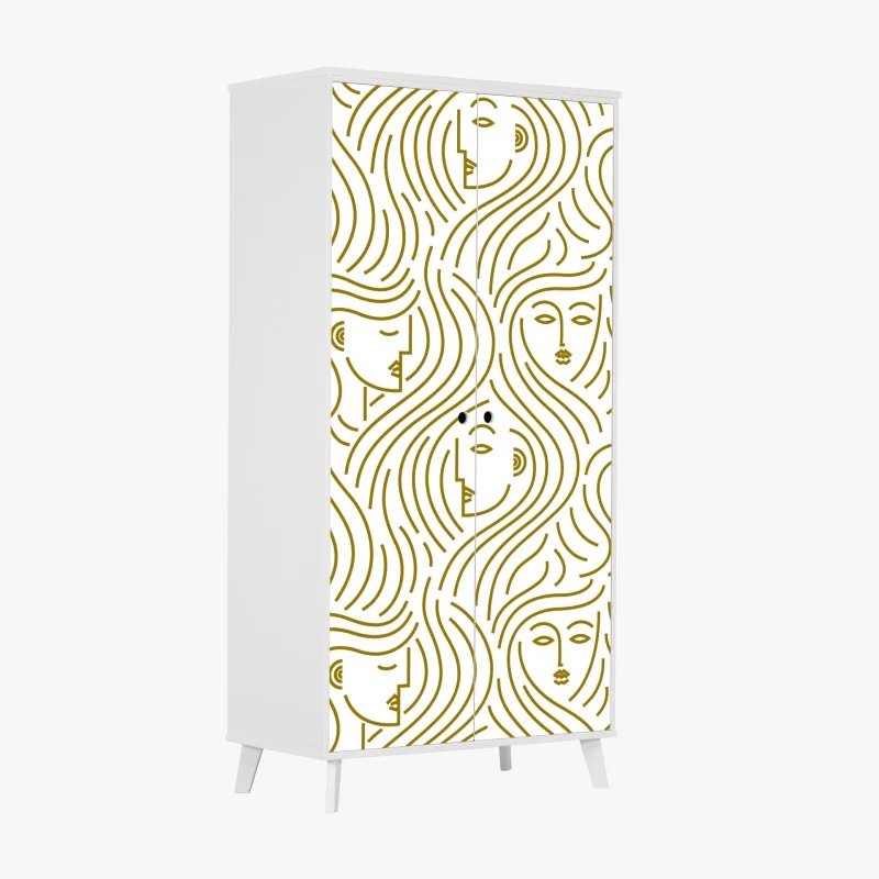 Naklejka na szafę złote fale i abstrakcyjne twarze bezszwowy wzór