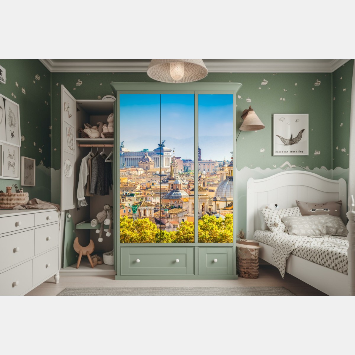 Naklejka na szafę słoneczny widok na Rzym z kopułami – Wallissimo® Naklejka na szafę słoneczny widok na Rzym z kopułami – Wallissimo®