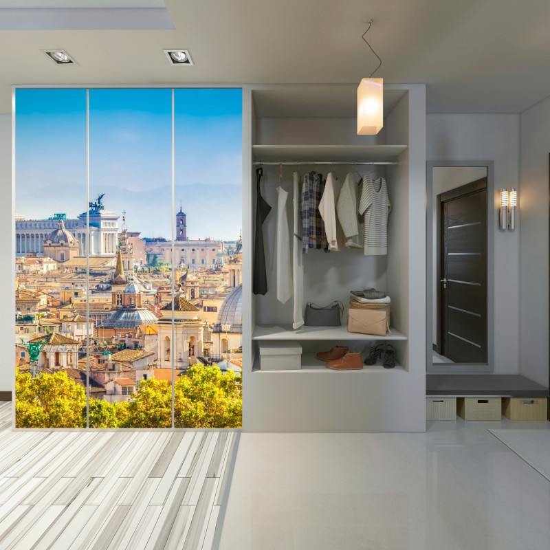 Naklejka na szafę słoneczny widok na Rzym z kopułami – Wallissimo® Naklejka na szafę słoneczny widok na Rzym z kopułami – Wallissimo®