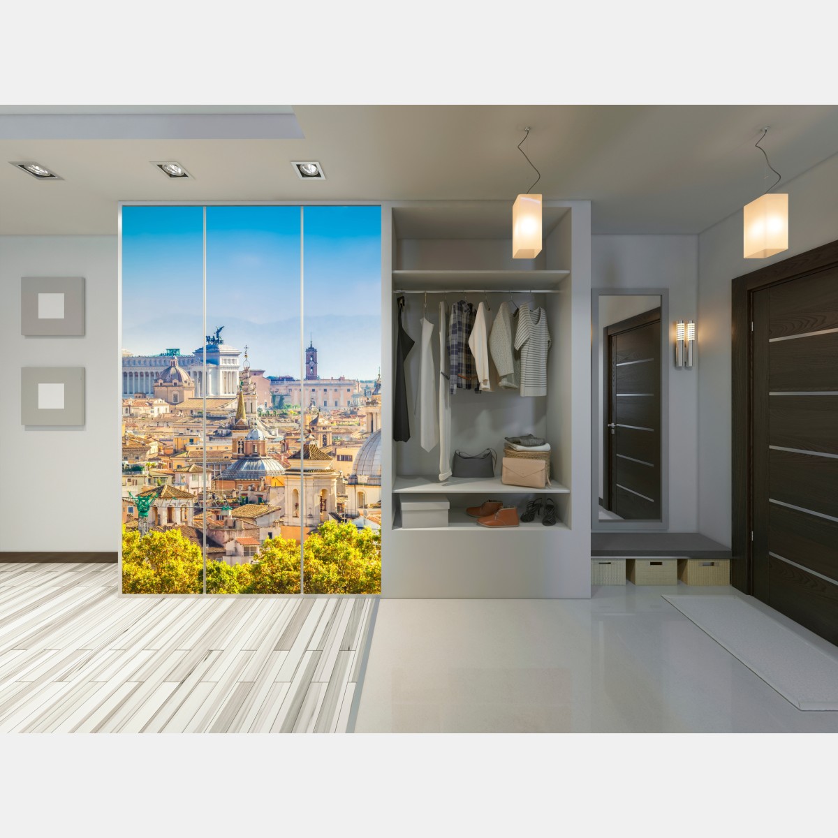 Naklejka na szafę słoneczny widok na Rzym z kopułami – Wallissimo® Naklejka na szafę słoneczny widok na Rzym z kopułami – Wallissimo®