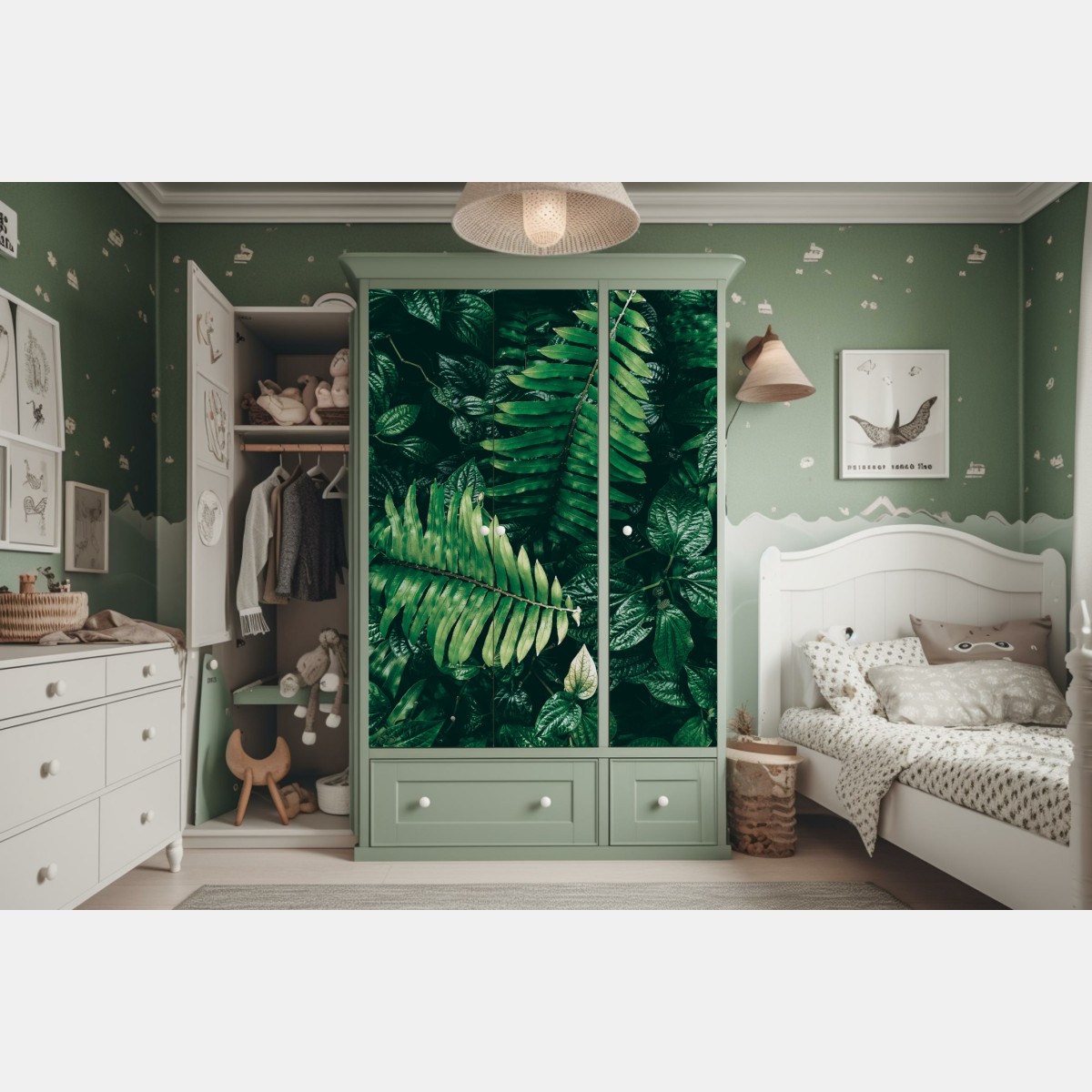 Naklejka na szafę bujne tropikalne liście – Wallissimo® Naklejka na szafę bujne tropikalne liście – Wallissimo®