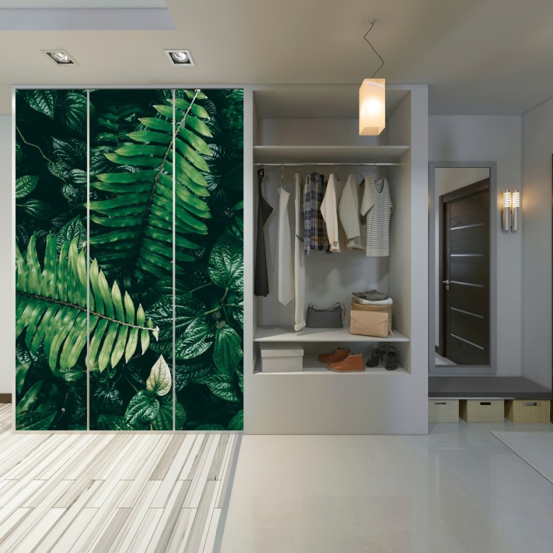 Naklejka na szafę bujne tropikalne liście – Wallissimo® Naklejka na szafę bujne tropikalne liście – Wallissimo®