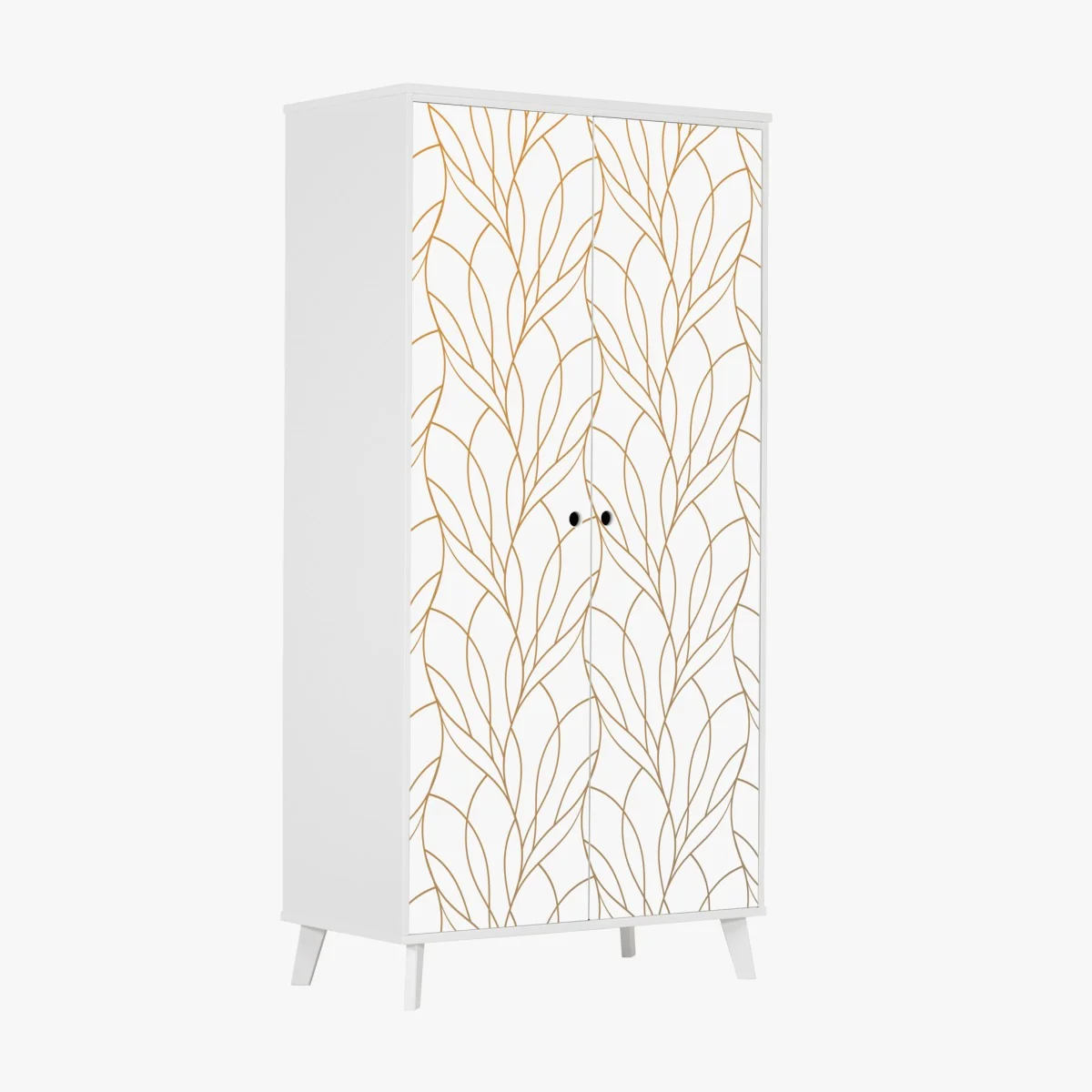 Naklejka na szafę złoty wzór liści na białym tle – Wallissimo® Naklejka na szafę złoty wzór liści na białym tle – Wallissimo®