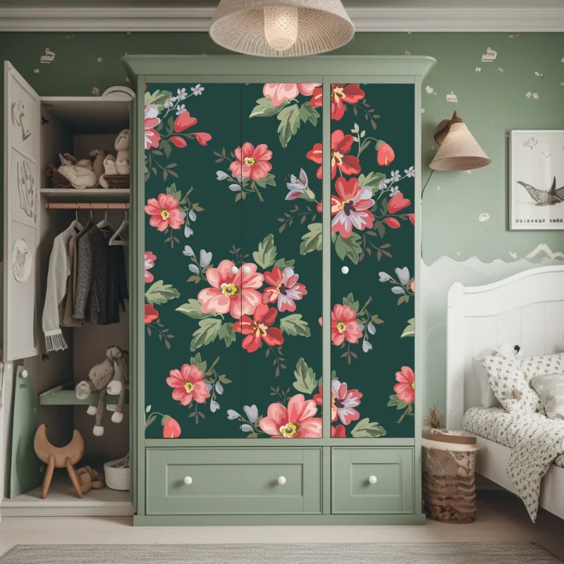 Naklejka na szafę trzy czerwone tulipany na czarnym tle – Wallissimo®