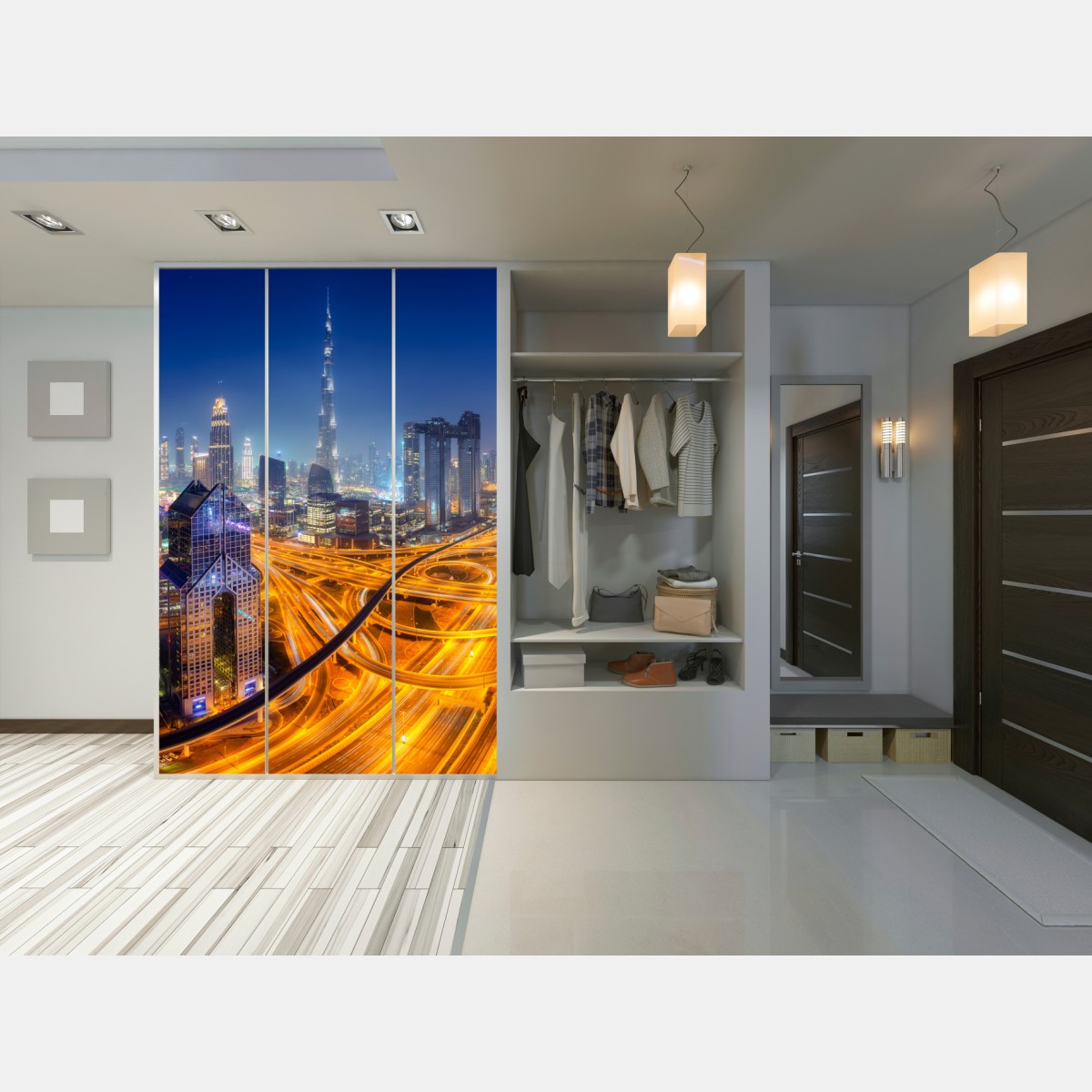 Naklejka na szafę panorama nocnego Dubaju – Wallissimo® Naklejka na szafę panorama nocnego Dubaju – Wallissimo®