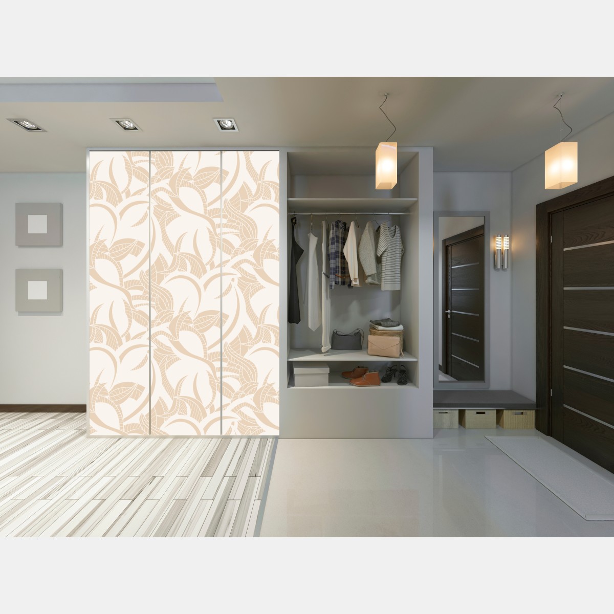 Naklejka na szafę beżowy liściasty wzór botaniczny – Wallissimo® Naklejka na szafę beżowy liściasty wzór botaniczny – Wallissimo®