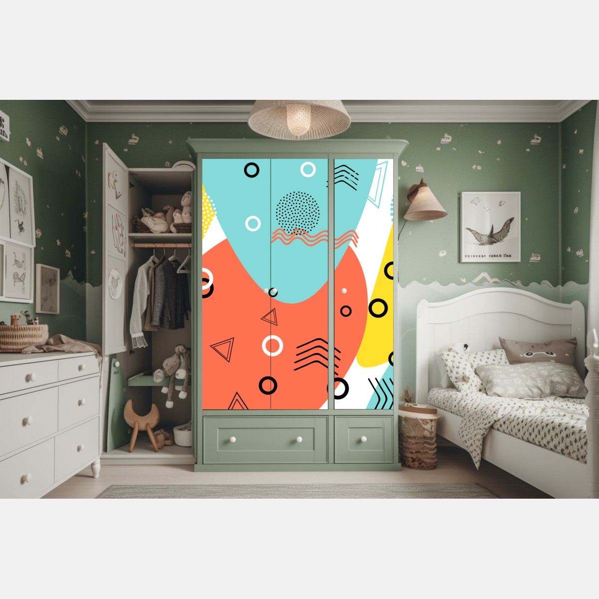 Naklejka na szafę radosny geometryczny wzór – Wallissimo® Naklejka na szafę radosny geometryczny wzór – Wallissimo®