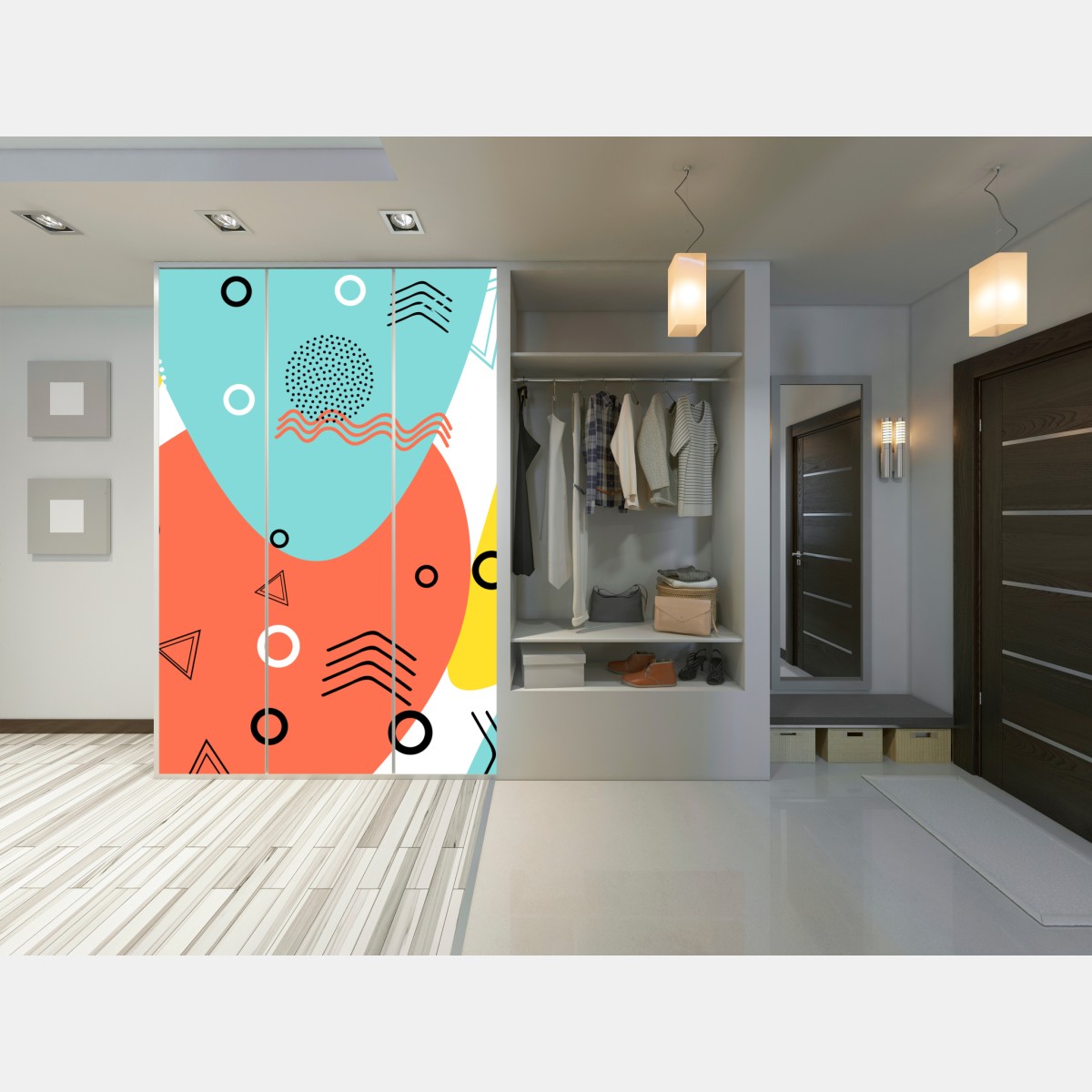 Naklejka na szafę radosny geometryczny wzór – Wallissimo® Naklejka na szafę radosny geometryczny wzór – Wallissimo®