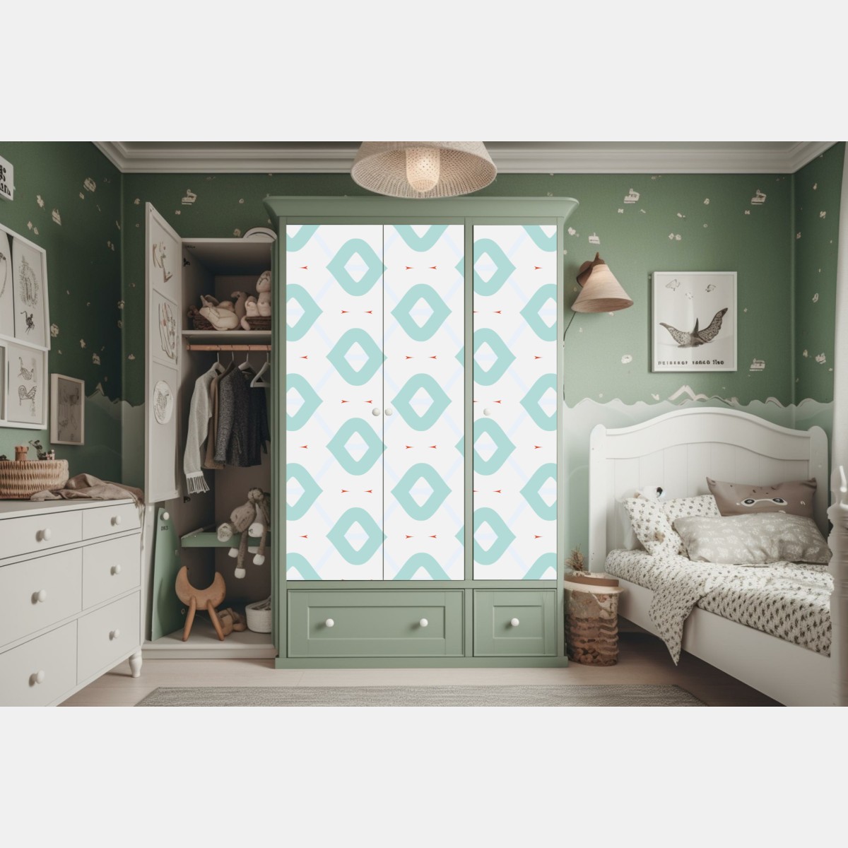 Naklejka na szafę turkusowy geometryczny wzór rombów – Wallissimo® Naklejka na szafę turkusowy geometryczny wzór rombów – Wallissimo®