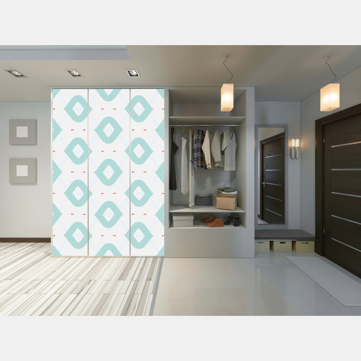 Naklejka na szafę turkusowy geometryczny wzór rombów – Wallissimo® Naklejka na szafę turkusowy geometryczny wzór rombów – Wallissimo®