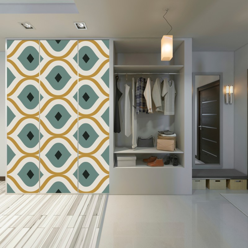 Naklejka na szafę niebiesko-złoty geometryczny ornament – Wallissimo® Naklejka na szafę niebiesko-złoty geometryczny ornament – Wallissimo®