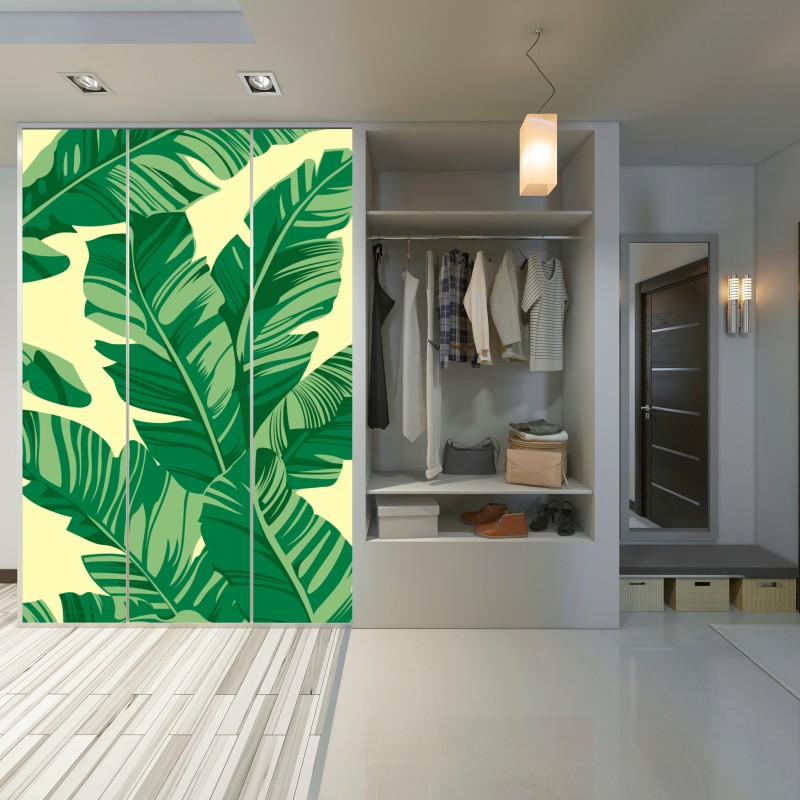 Naklejka na szafę wzór liści bananowca – Wallissimo® Naklejka na szafę wzór liści bananowca – Wallissimo®