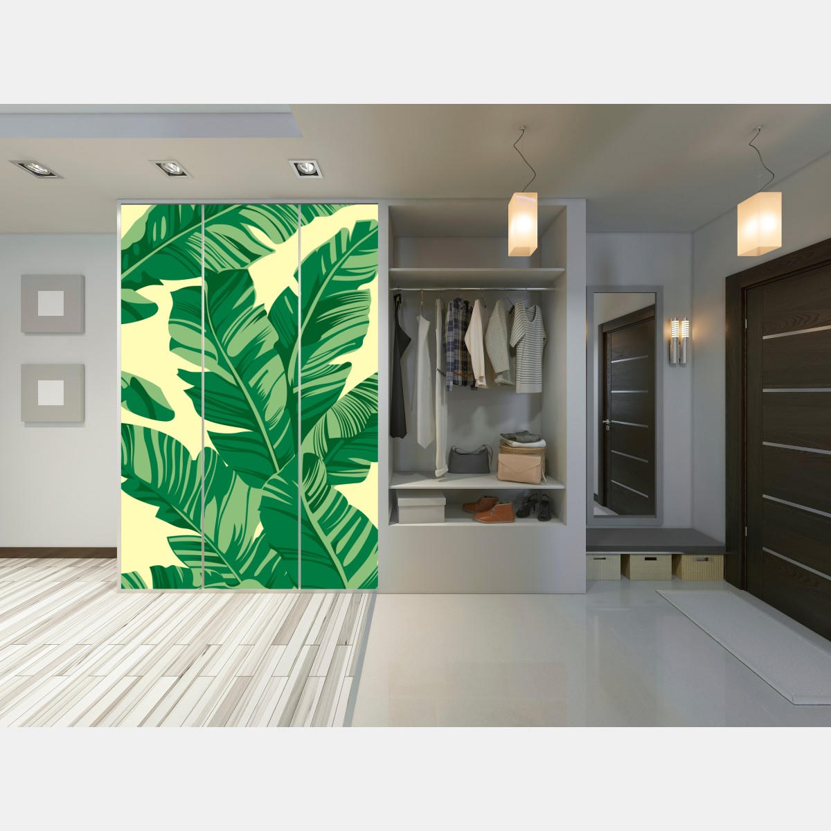 Naklejka na szafę wzór liści bananowca – Wallissimo® Naklejka na szafę wzór liści bananowca – Wallissimo®