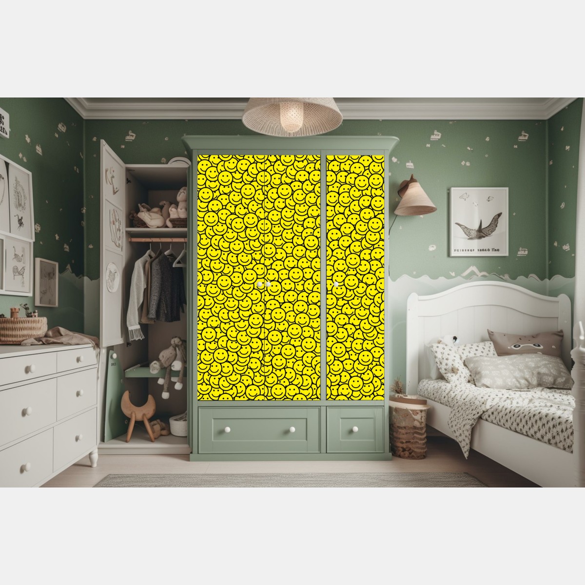 Naklejka na szafę wzór z uśmiechniętymi buźkami – Wallissimo® Naklejka na szafę wzór z uśmiechniętymi buźkami – Wallissimo®