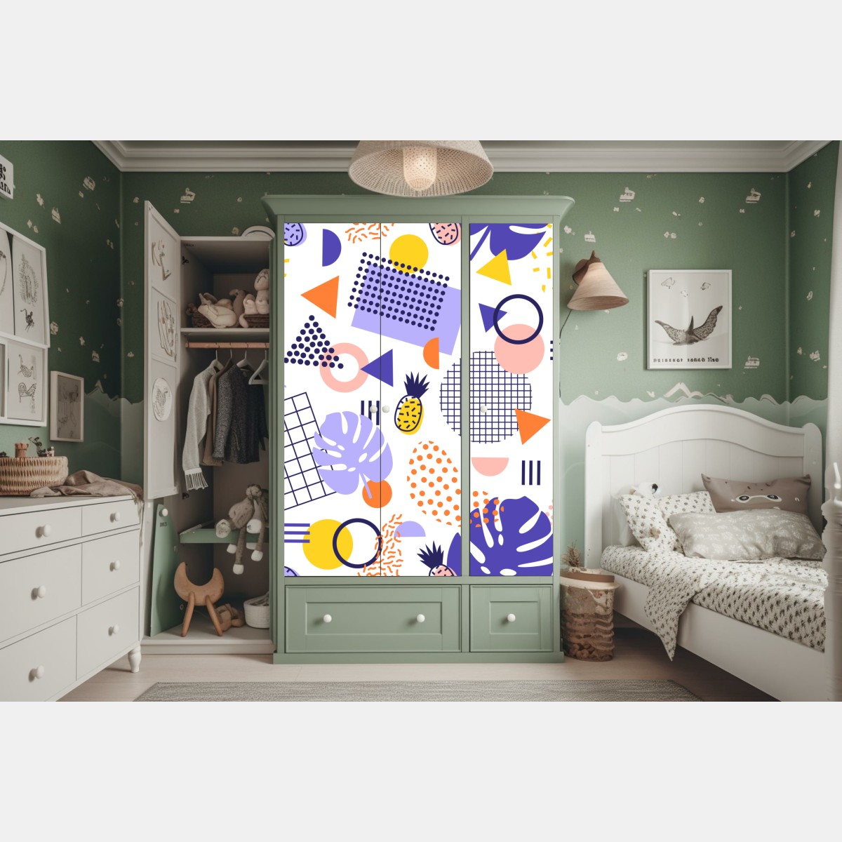 Naklejka na szafę zabawny tropikalny wzór geometryczny – Wallissimo® Naklejka na szafę zabawny tropikalny wzór geometryczny – Wallissimo®