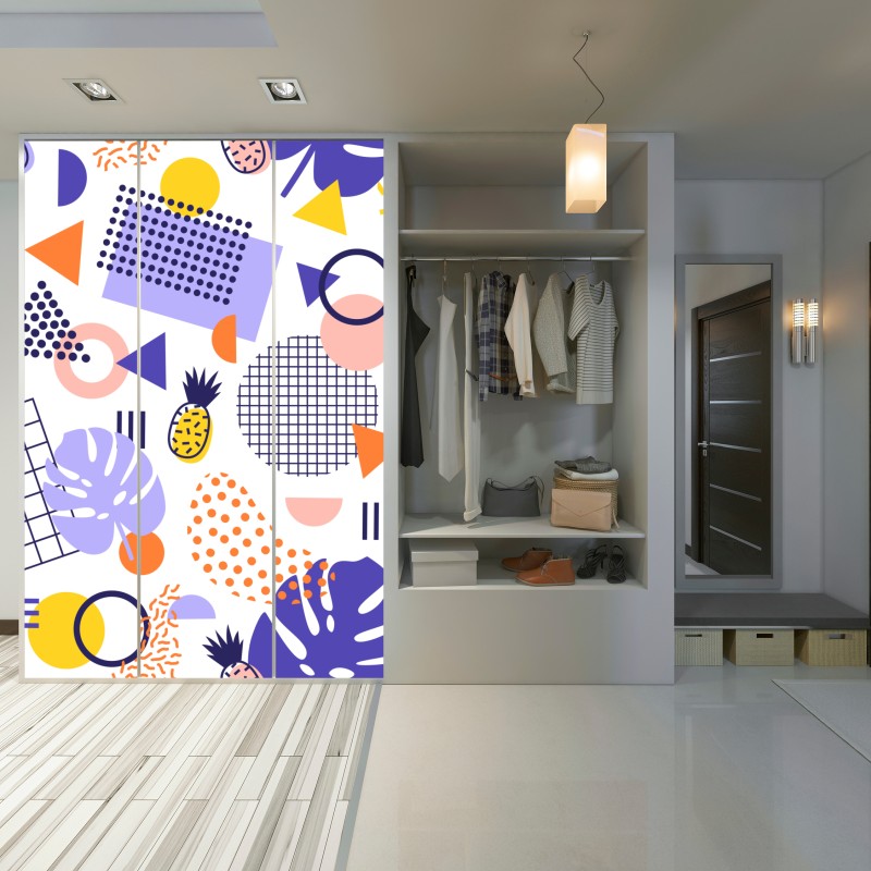 Naklejka na szafę zabawny tropikalny wzór geometryczny – Wallissimo® Naklejka na szafę zabawny tropikalny wzór geometryczny – Wallissimo®