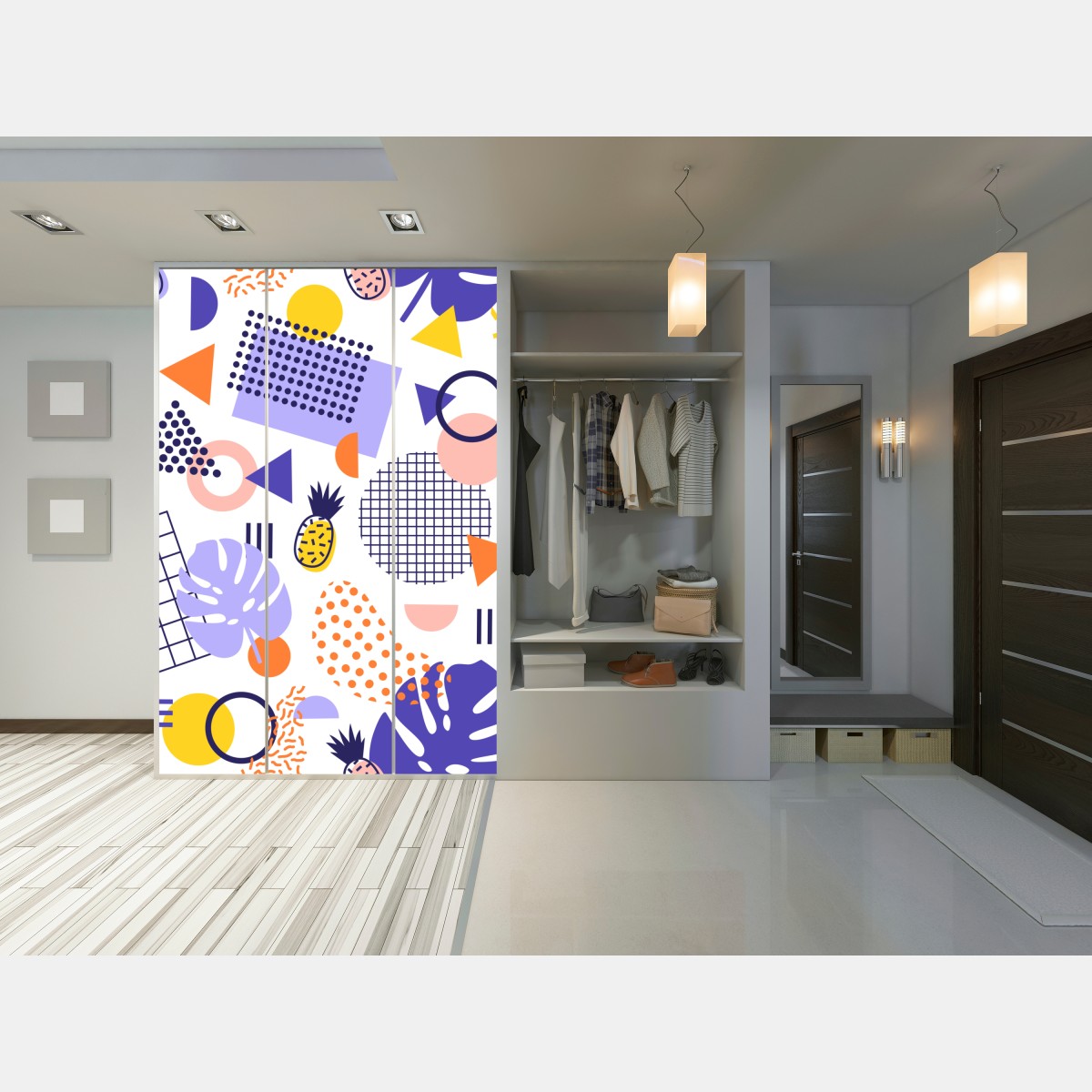 Naklejka na szafę zabawny tropikalny wzór geometryczny – Wallissimo® Naklejka na szafę zabawny tropikalny wzór geometryczny – Wallissimo®