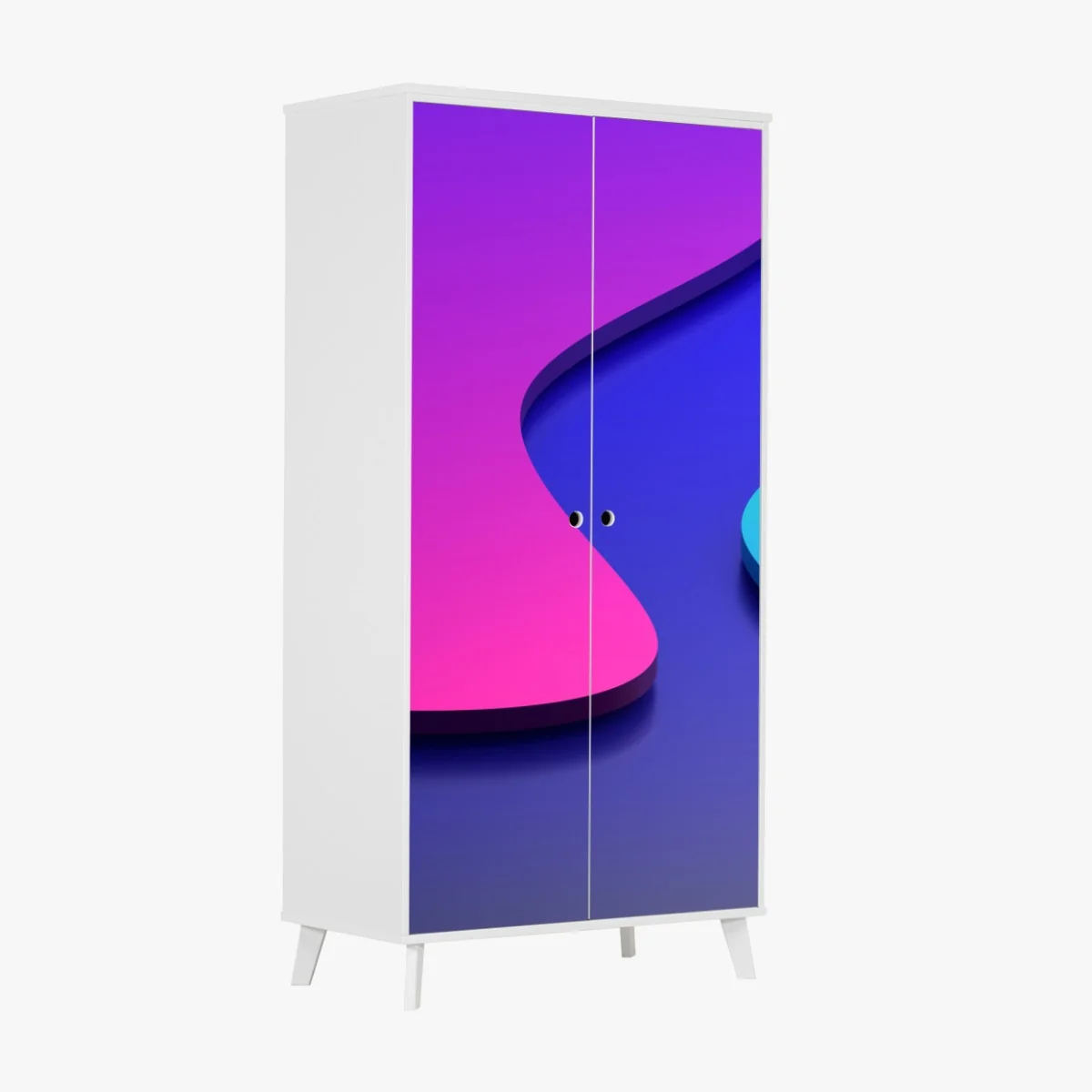 Naklejka na szafę wibrujące fioletowo-niebieskie abstrakcyjne kształty 3d – Wallissimo® Naklejka na szafę wibrujące fioletowo-niebieskie abstrakcyjne kształty 3d – Wallissimo®