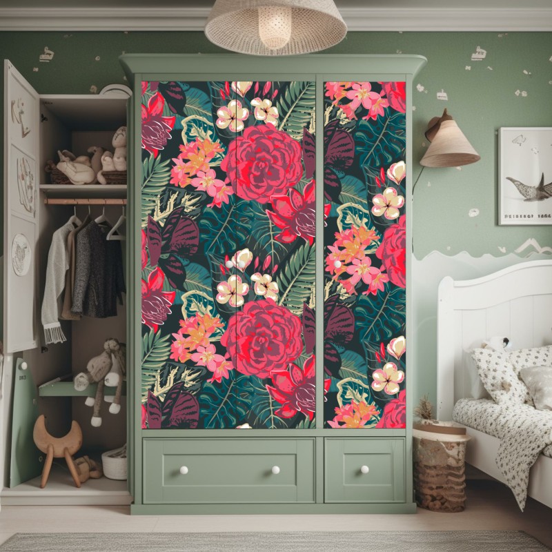 Naklejka na szafę niebieski kwiatowy wzór toile – Wallissimo®