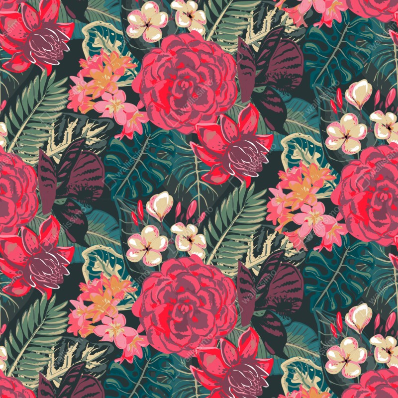 Naklejka na szafę tropikalny wzór kwiatowy w różu i turkusie – Wallissimo® Naklejka na szafę tropikalny wzór kwiatowy w różu i turkusie – Wallissimo®