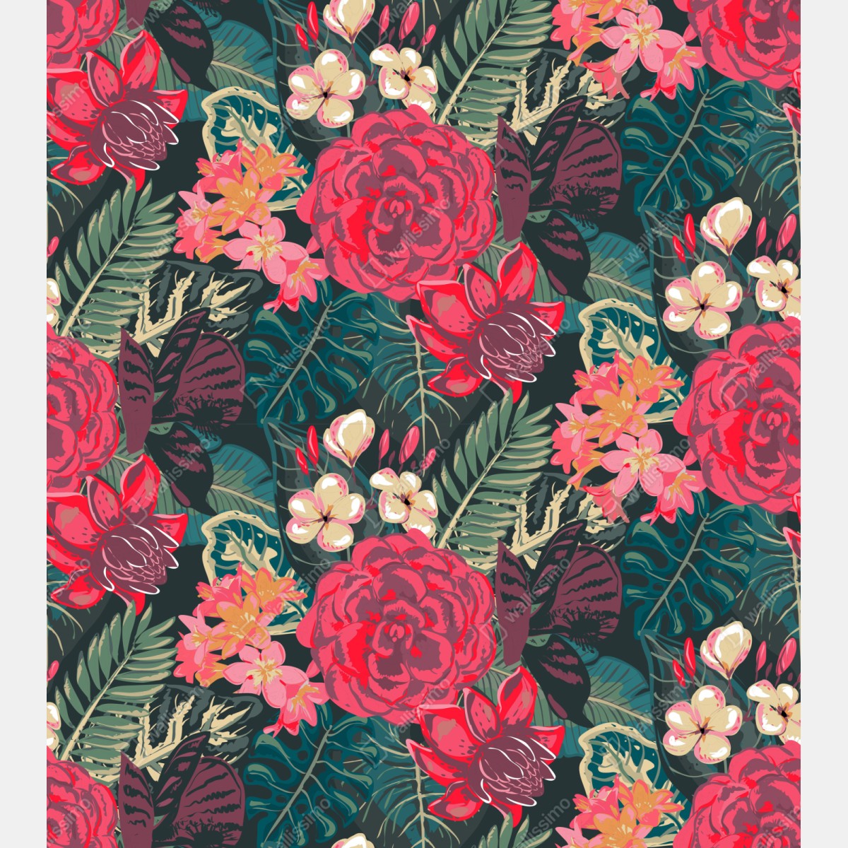 Naklejka na szafę tropikalny wzór kwiatowy w różu i turkusie – Wallissimo® Naklejka na szafę tropikalny wzór kwiatowy w różu i turkusie – Wallissimo®