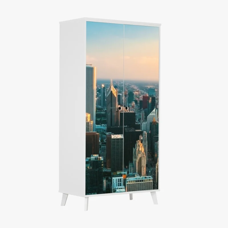 Naklejka na szafę Chicago panorama miasta o zachodzie słońca