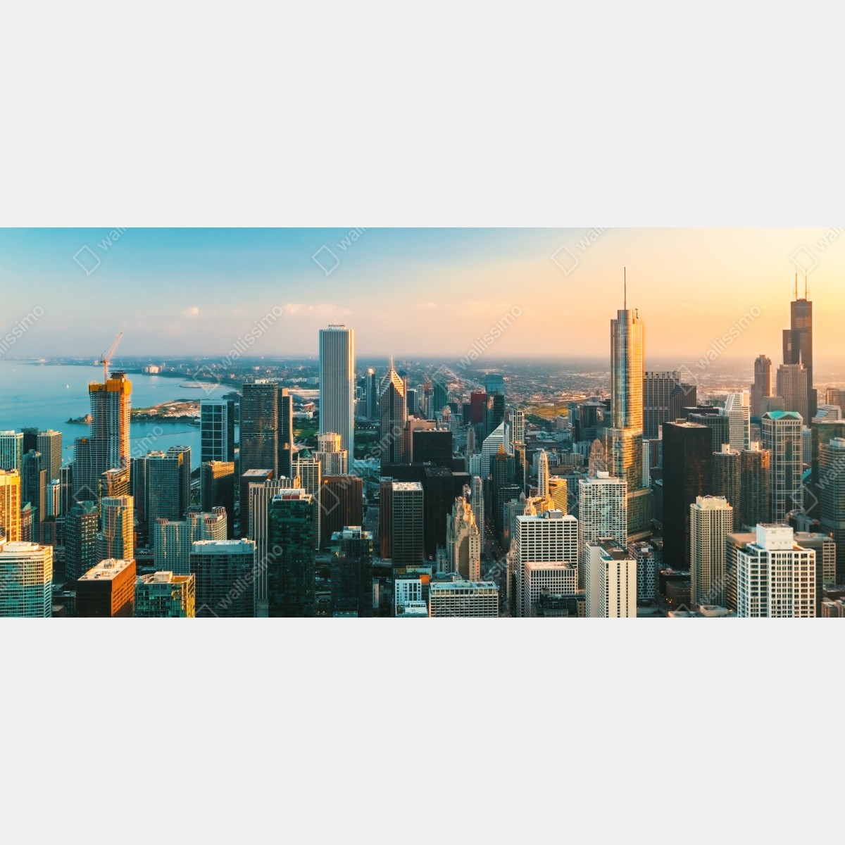 Naklejka na szafę Chicago panorama miasta o zachodzie słońca – Wallissimo® Naklejka na szafę Chicago panorama miasta o zachodzie słońca – Wallissimo®