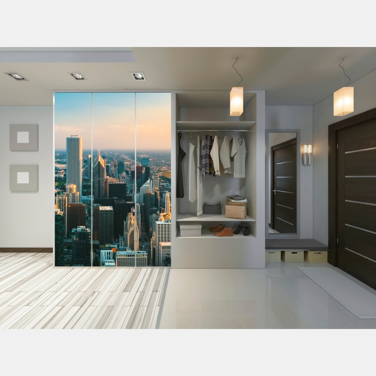 Naklejka na szafę Chicago panorama miasta o zachodzie słońca – Wallissimo® Naklejka na szafę Chicago panorama miasta o zachodzie słońca – Wallissimo®