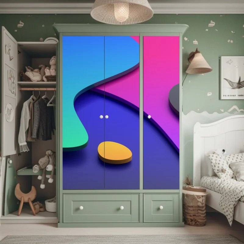 Naklejka na szafę żywe abstrakcyjne krzywe 3d – Wallissimo® Naklejka na szafę żywe abstrakcyjne krzywe 3d – Wallissimo®