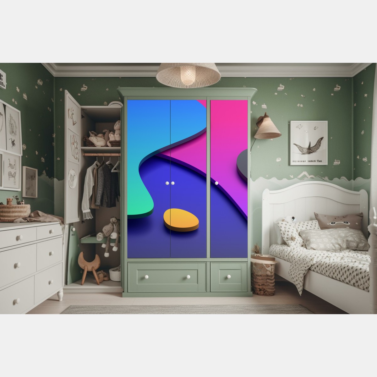 Naklejka na szafę żywe abstrakcyjne krzywe 3d – Wallissimo® Naklejka na szafę żywe abstrakcyjne krzywe 3d – Wallissimo®