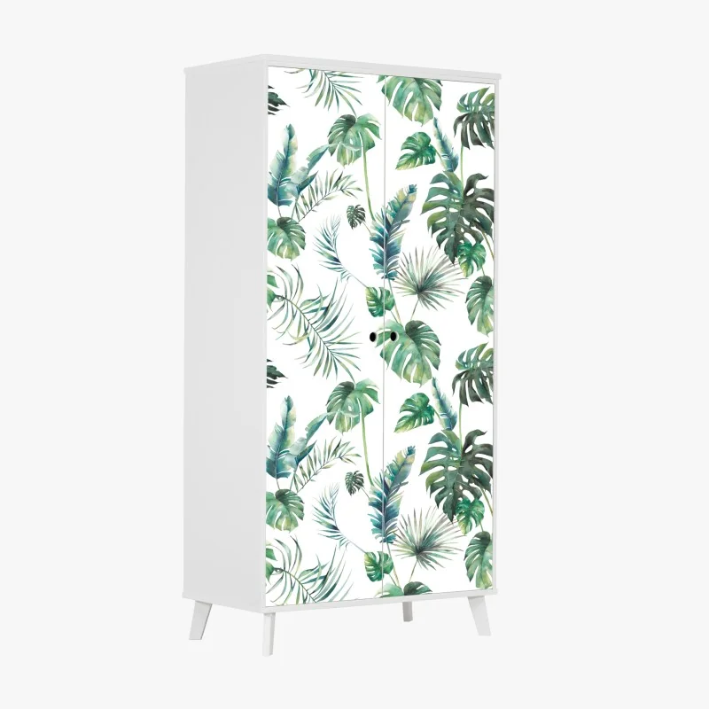 Naklejka na szafę tropikalny wzór hibiskusa i plumerii – Wallissimo®