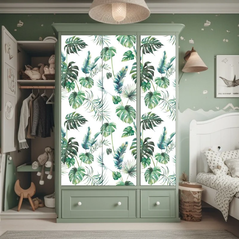 Naklejka na szafę tropikalny wzór hibiskusa i plumerii – Wallissimo®