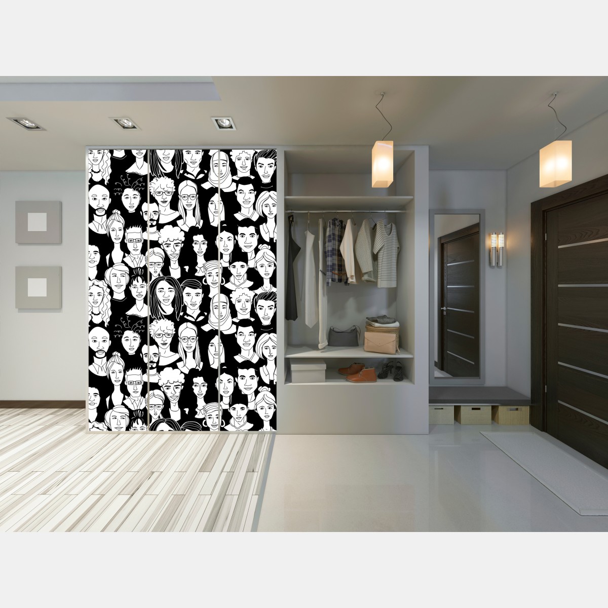 Naklejka na szafę wzór z różnorodnymi twarzami – Wallissimo® Naklejka na szafę wzór z różnorodnymi twarzami – Wallissimo®