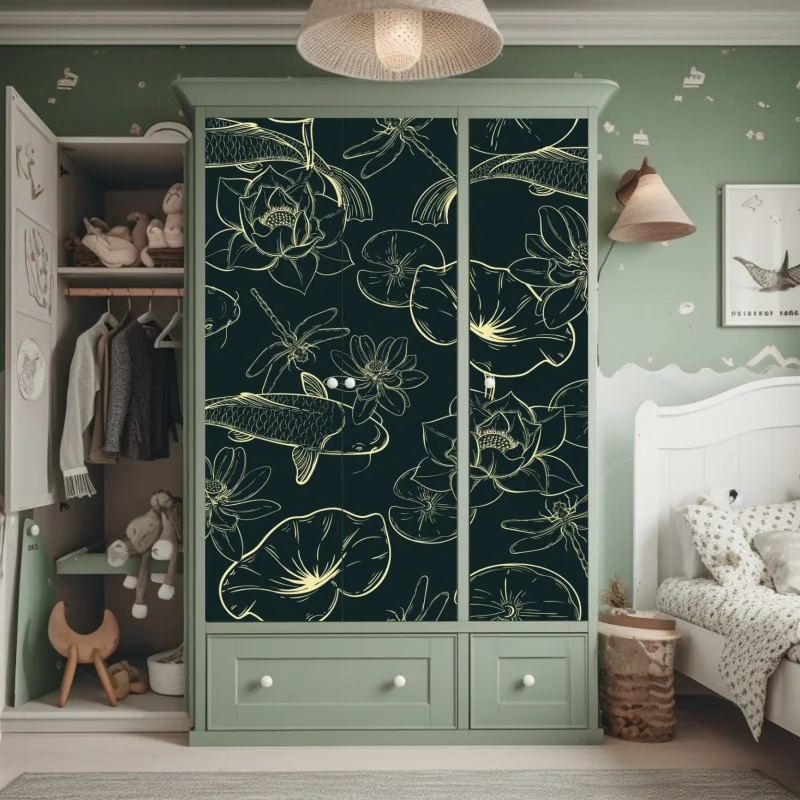 Naklejka na szafę trzy czerwone tulipany na czarnym tle – Wallissimo®