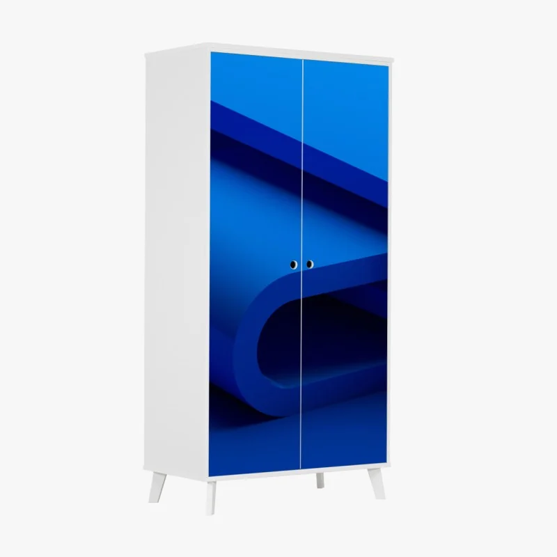 Naklejka na szafę minimalna niebieska wstęga geometryczna