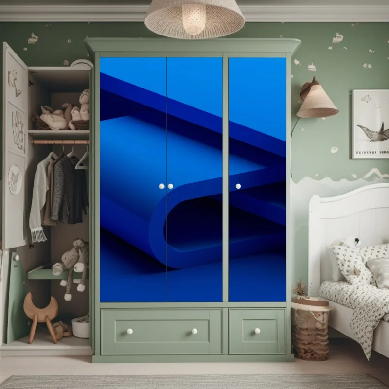 Naklejka na szafę minimalna niebieska wstęga geometryczna – Wallissimo® Naklejka na szafę minimalna niebieska wstęga geometryczna – Wallissimo®