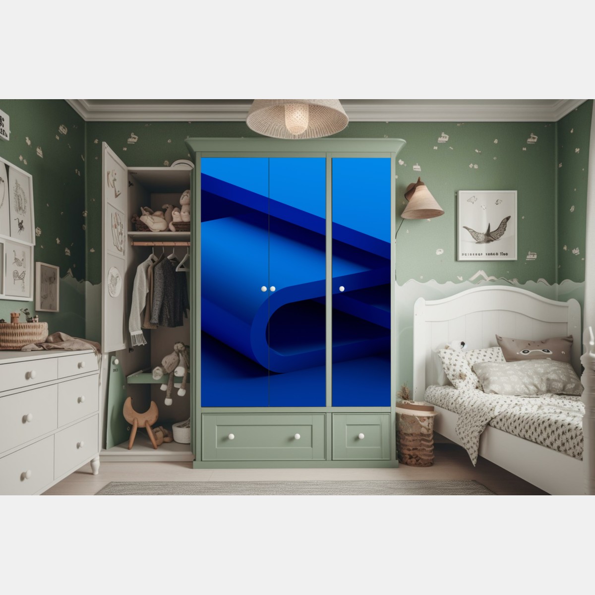 Naklejka na szafę minimalna niebieska wstęga geometryczna – Wallissimo® Naklejka na szafę minimalna niebieska wstęga geometryczna – Wallissimo®