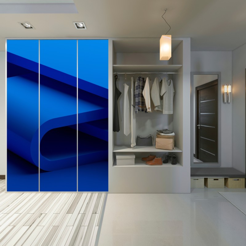 Naklejka na szafę minimalna niebieska wstęga geometryczna – Wallissimo® Naklejka na szafę minimalna niebieska wstęga geometryczna – Wallissimo®