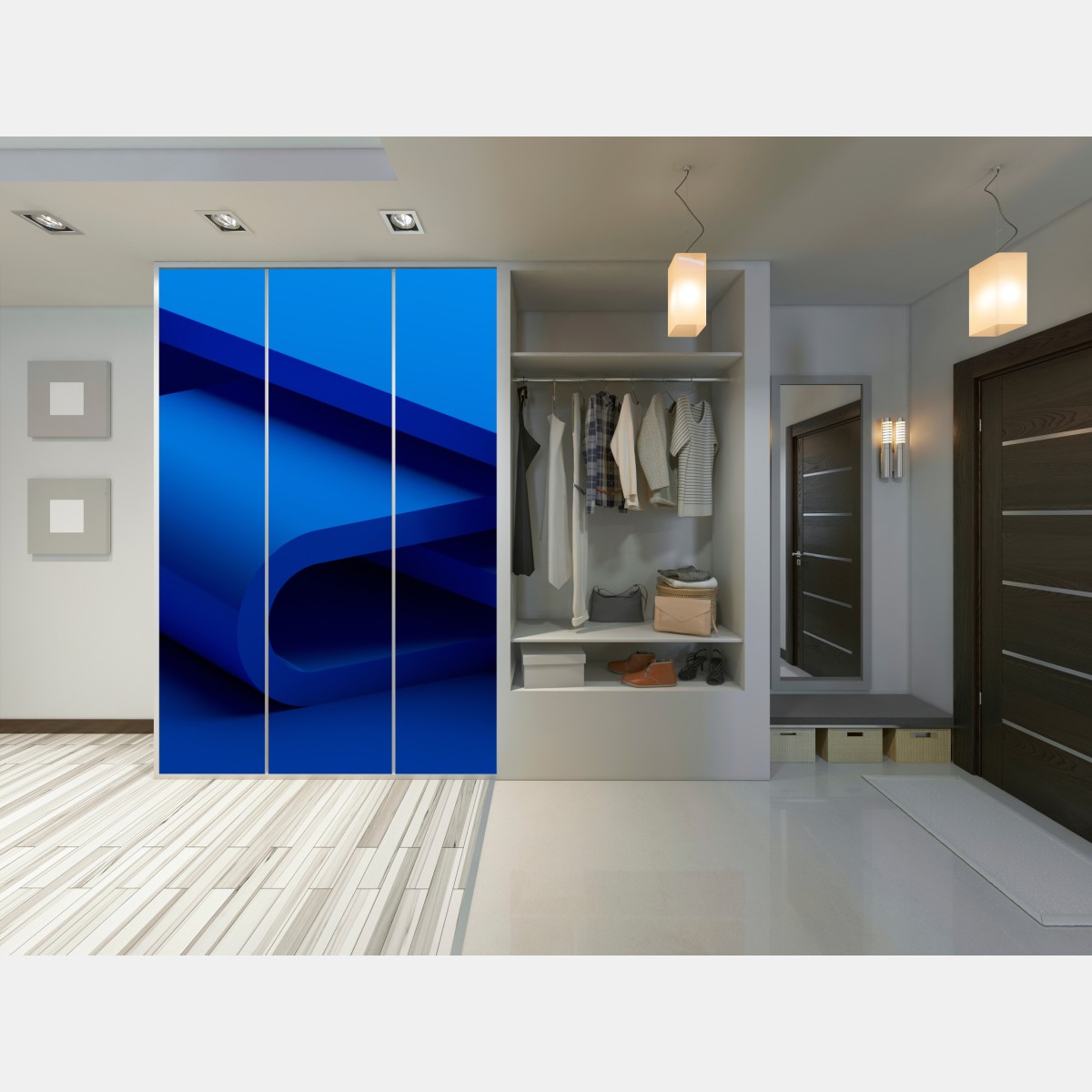 Naklejka na szafę minimalna niebieska wstęga geometryczna – Wallissimo® Naklejka na szafę minimalna niebieska wstęga geometryczna – Wallissimo®