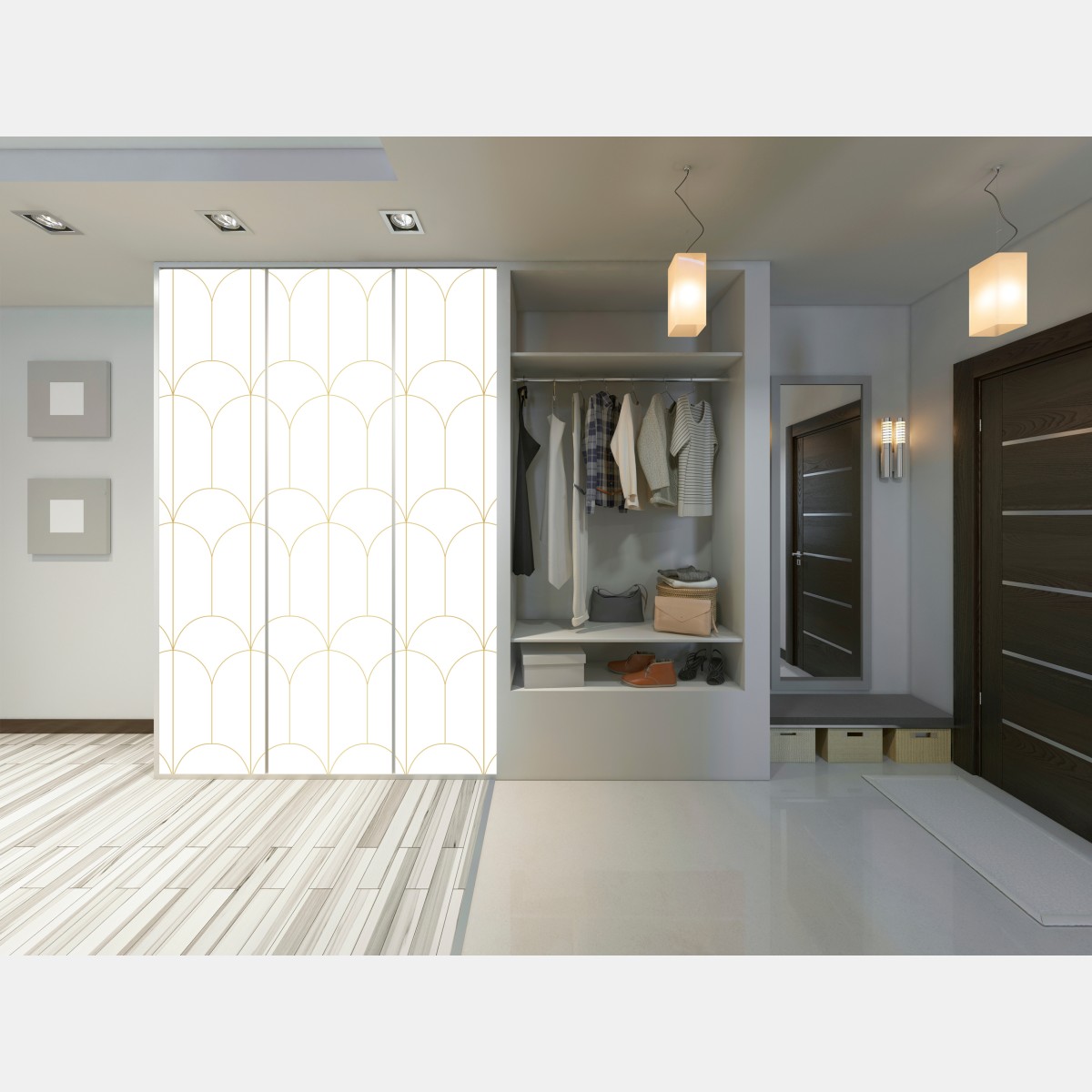 Naklejka na szafę złoty art deco łukowy wzór – Wallissimo® Naklejka na szafę złoty art deco łukowy wzór – Wallissimo®