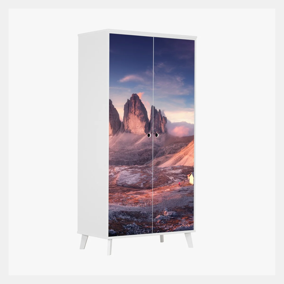 Naklejka na szafę wschód słońca nad szczytami Dolomitów – Wallissimo® Naklejka na szafę wschód słońca nad szczytami Dolomitów – Wallissimo®