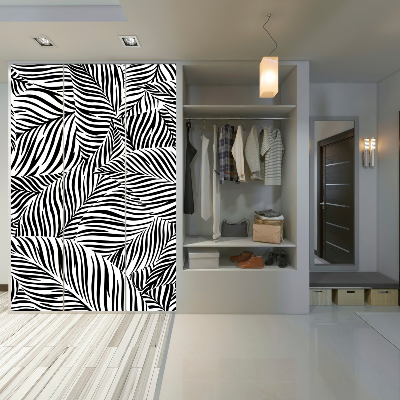 Naklejka na szafę monochromatyczny wzór tropikalnych liści – Wallissimo® Naklejka na szafę monochromatyczny wzór tropikalnych liści – Wallissimo®