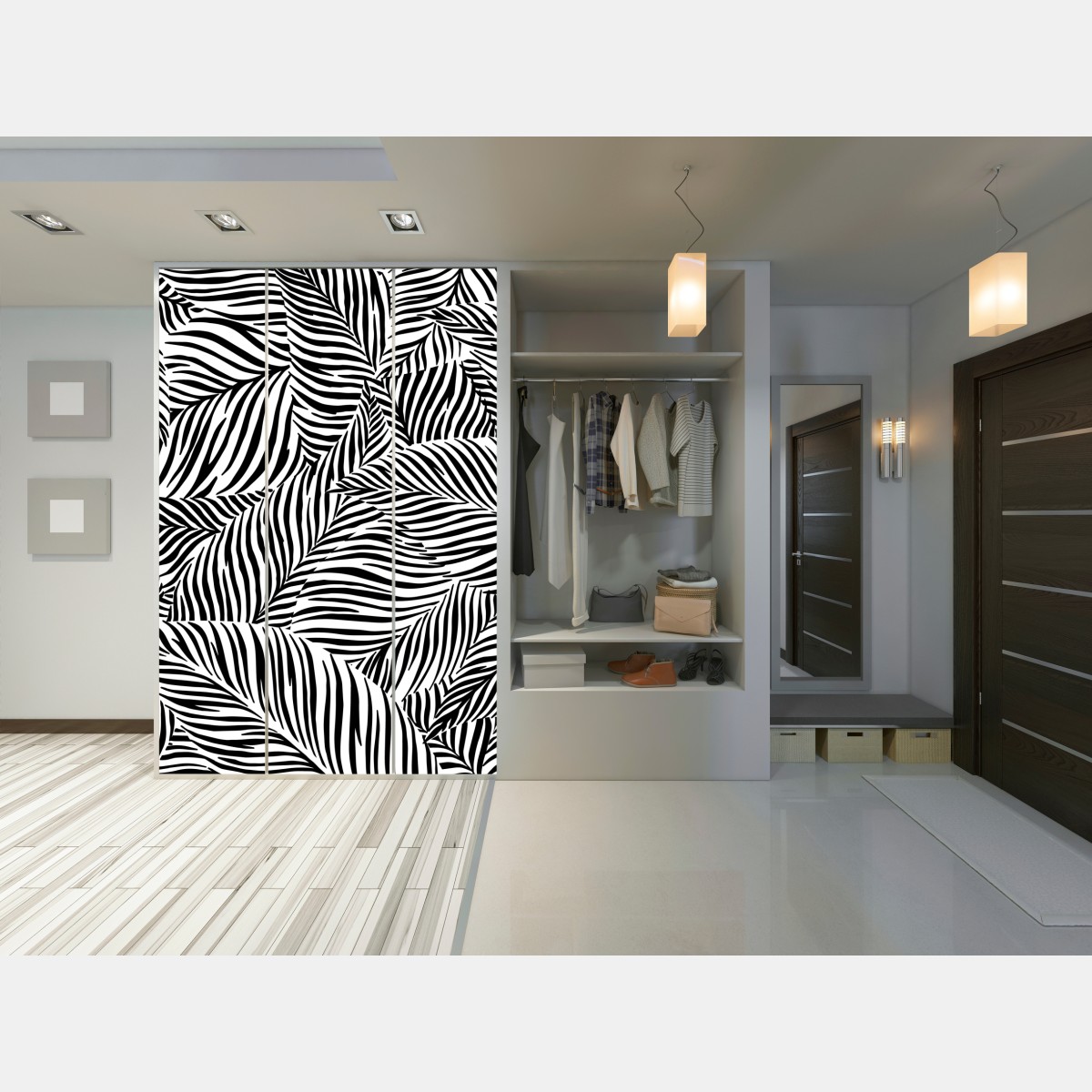 Naklejka na szafę monochromatyczny wzór tropikalnych liści – Wallissimo® Naklejka na szafę monochromatyczny wzór tropikalnych liści – Wallissimo®