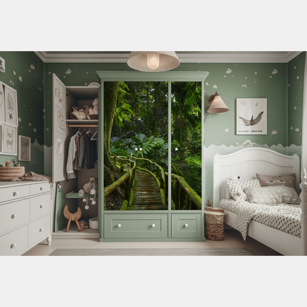 Naklejka na szafę spokojna kładka w dżungli przez bujny las deszczowy – Wallissimo® Naklejka na szafę spokojna kładka w dżungli przez bujny las deszczowy – Wallissimo®