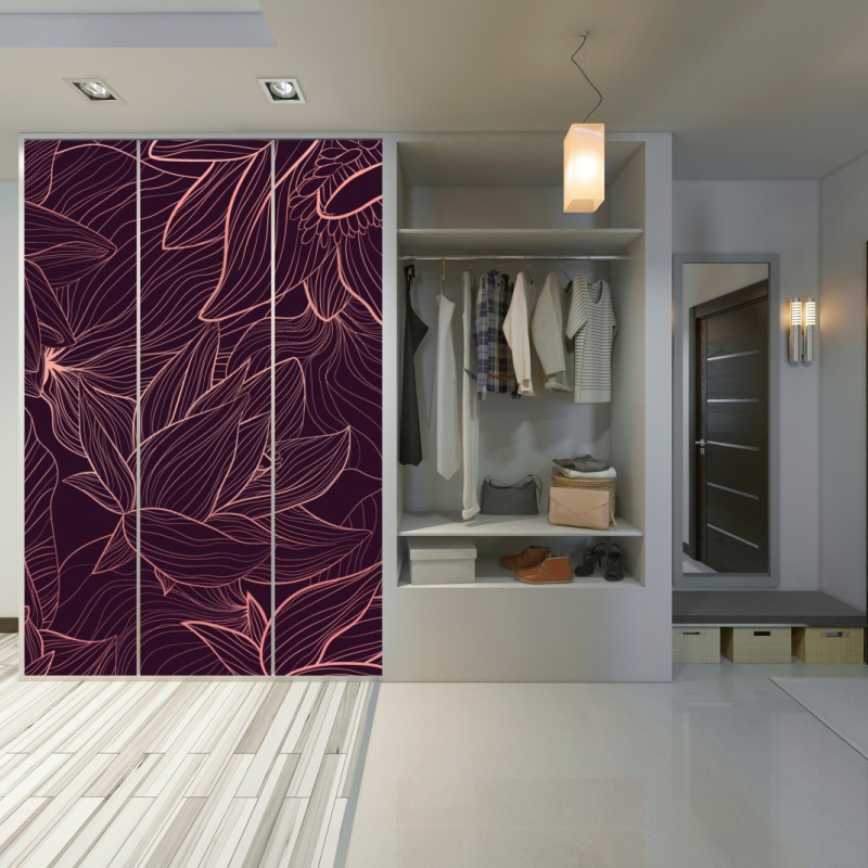 Naklejka na szafę elegancki różowy wzór kwiatowy – Wallissimo® Naklejka na szafę elegancki różowy wzór kwiatowy – Wallissimo®