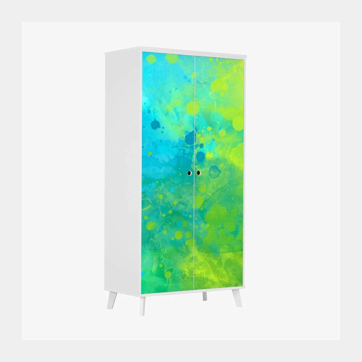 Naklejka na szafę intensywna turkusowa akwarela z akcentem limonkowym – Wallissimo® Naklejka na szafę intensywna turkusowa akwarela z akcentem limonkowym – Wallissimo®