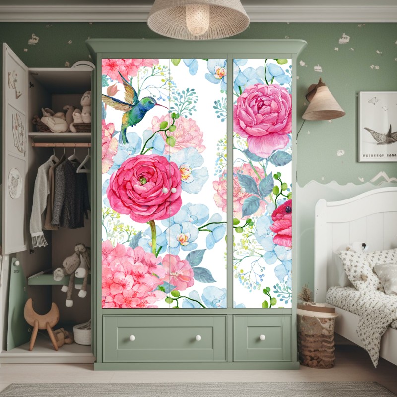 Naklejka na szafę pastelowy wzór liści na ścianę – Wallissimo®