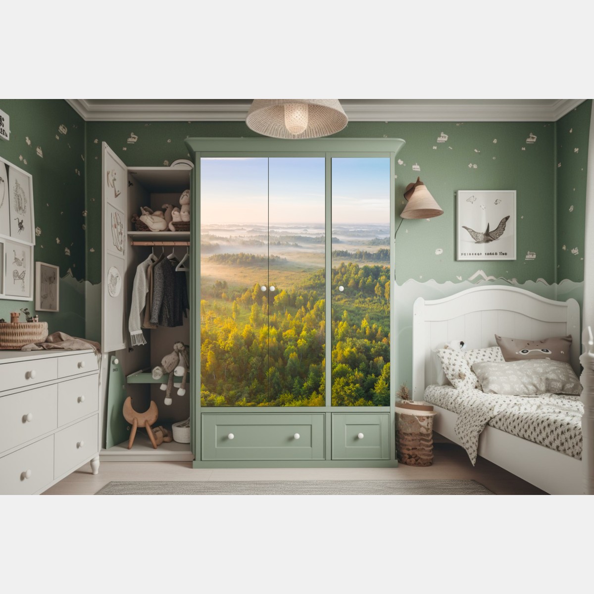 Naklejka na szafę mglista poranna w bagnie Zvanets – Wallissimo® Naklejka na szafę mglista poranna w bagnie Zvanets – Wallissimo®